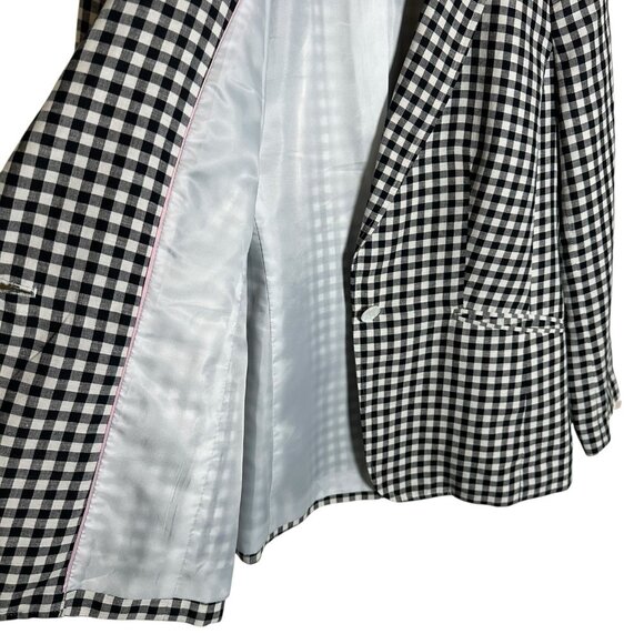Talbots Blazer Gingham Pattern Sz 12 Black & White Linen Cotton Blend Preppy - Picture 6 of 12
